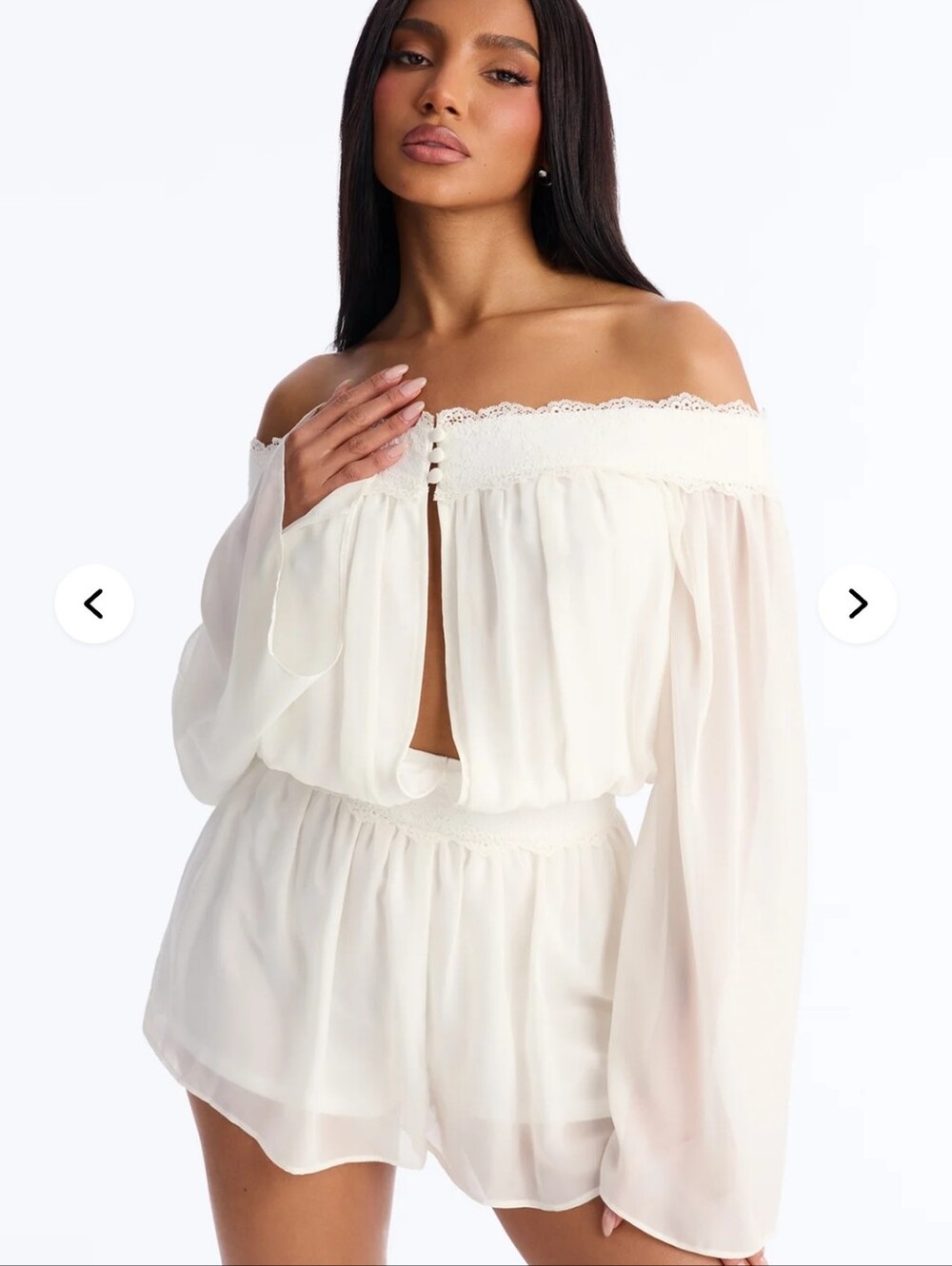 Fashion Nova Off-Shoulder Ivory Romper